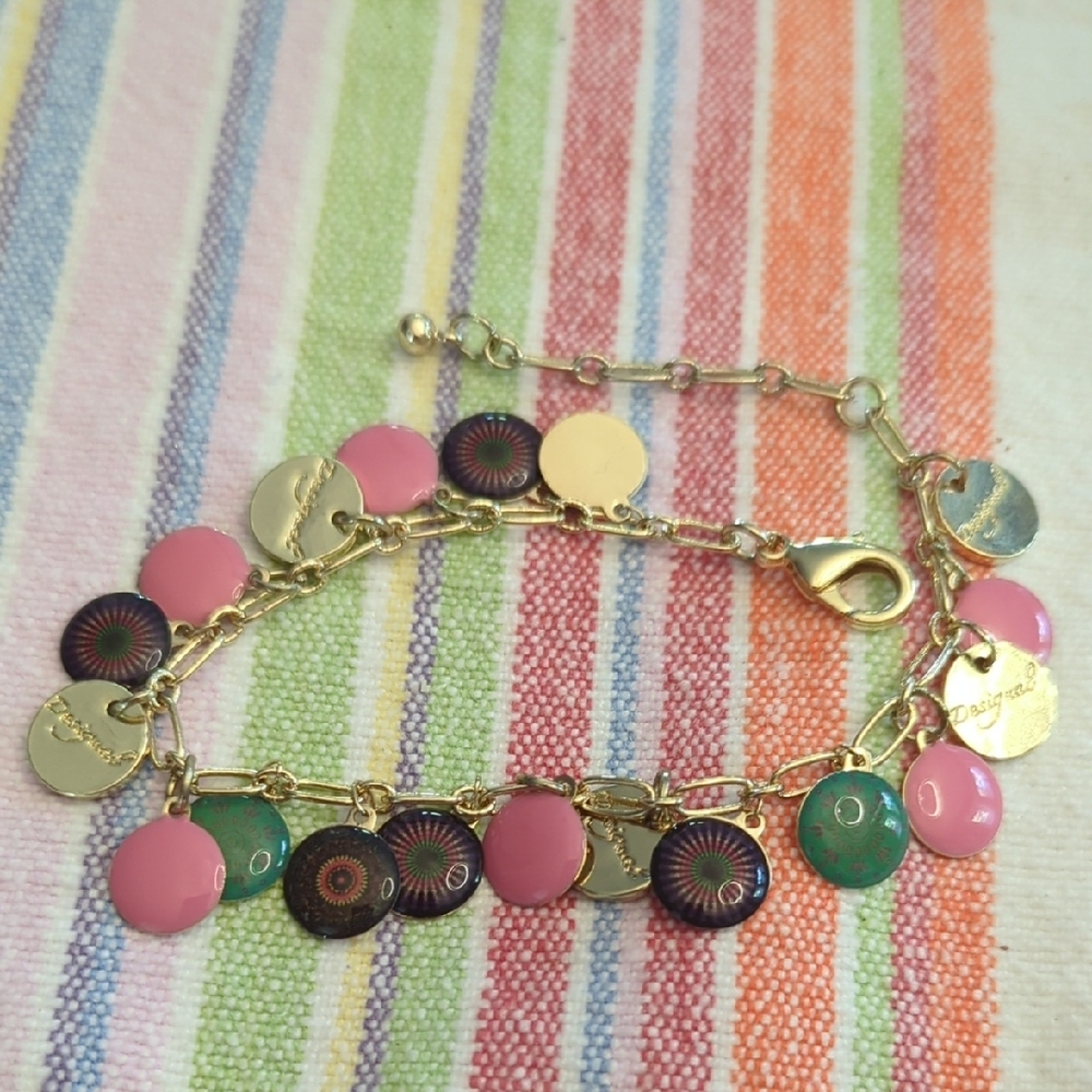 Gold and Pink Charm Bracelet